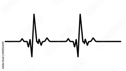 A simple black and white illustration of a heartbeat line on white background