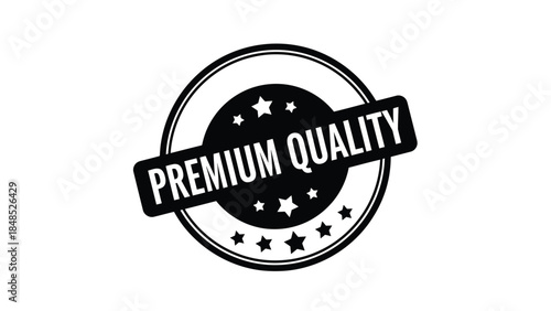 Black and white premium quality seal with stars a circular design