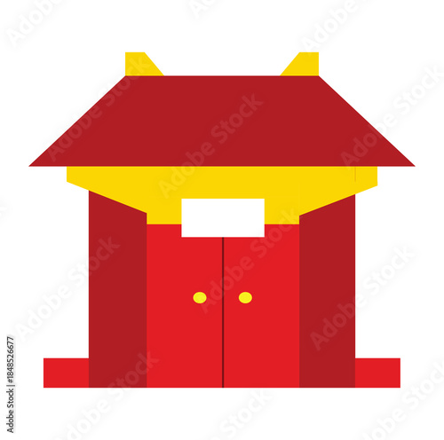 Vector illustration of a traditional Chinese house dominated by red colors with a flat design. East Asia, temple, place of worship.