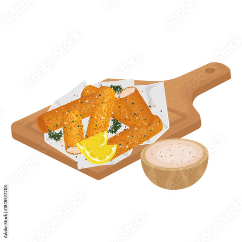 Vector Illustration Logo Clip art Fish Sticks Fish Fingers with Sauce
