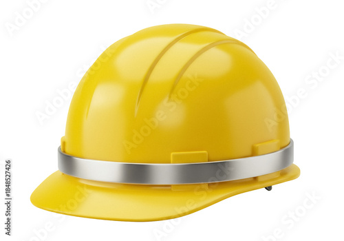 Yellow construction hard hat PNG isolated on transparent background, safety helmet for building site and industrial work