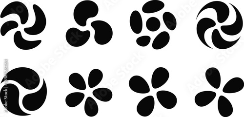 Collection of abstract black shapes on a white background