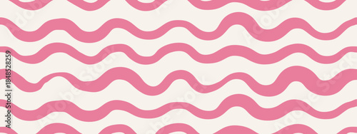 Playful baby wavy pattern. Seamless hand drawn pink waves and lines.