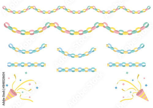 紙の輪飾りをモチーフにしたカラフルな装飾ライン素材セット