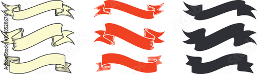 Ribbon Banner Icon Set – Flat Decorative Scroll Banners