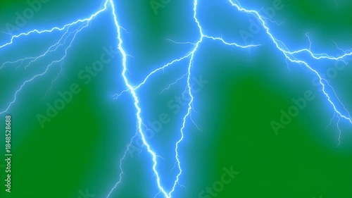 Lightning power overlay on green screen, Electric lightning, Animated bolt strikes, lightning storm, blue light force effect, Blue Lightning flash Thunderbolt isolated on green screen background