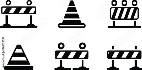 Collection of Construction Barricades and Traffic Cones