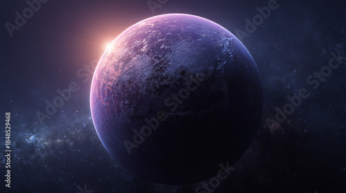 Glowing purple planet in space
