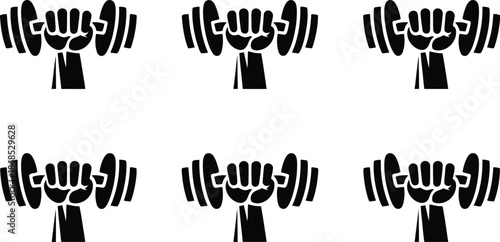 Six Black Silhouettes of Hands Holding Dumbbells