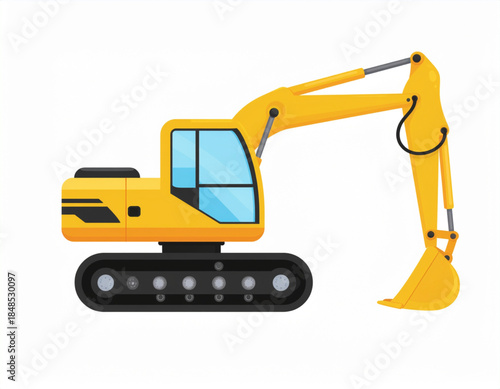Excavator Construction Vehicle Vector Illustration Isolated on White Background