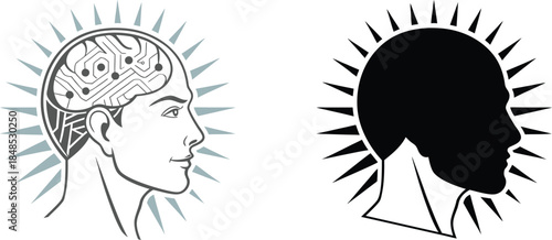 Human Brain & Mind Icon Set – Profile Head with Neural and Abstract Thought Concept