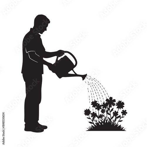 a_man_watering_flowers_with_a_watering_hose_traced