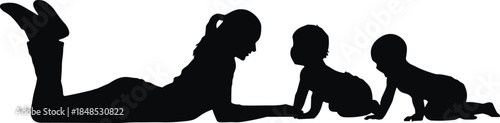 Mother and children silhouette illustration showing family bonding childcare love parenting growth stages isolated on white background