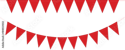 Red triangular bunting flags garland set isolated on white background festive party celebration vector illustration decoration design