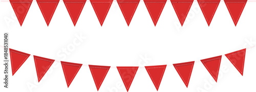 Red triangular bunting flags garland set isolated on white background festive party celebration vector illustration decoration design elements