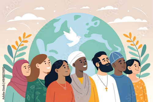 Inclusive World Unity ? Diverse Individuals Standing Together for Harmony and Hope.eps