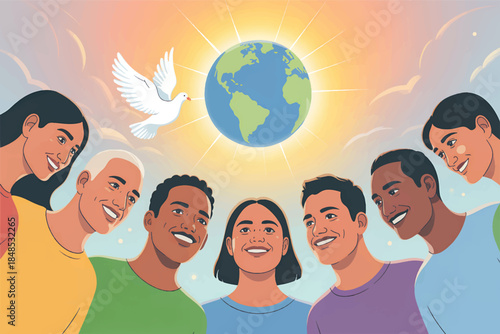 Global Unity and Peace ? Diverse People United Around Earth.eps