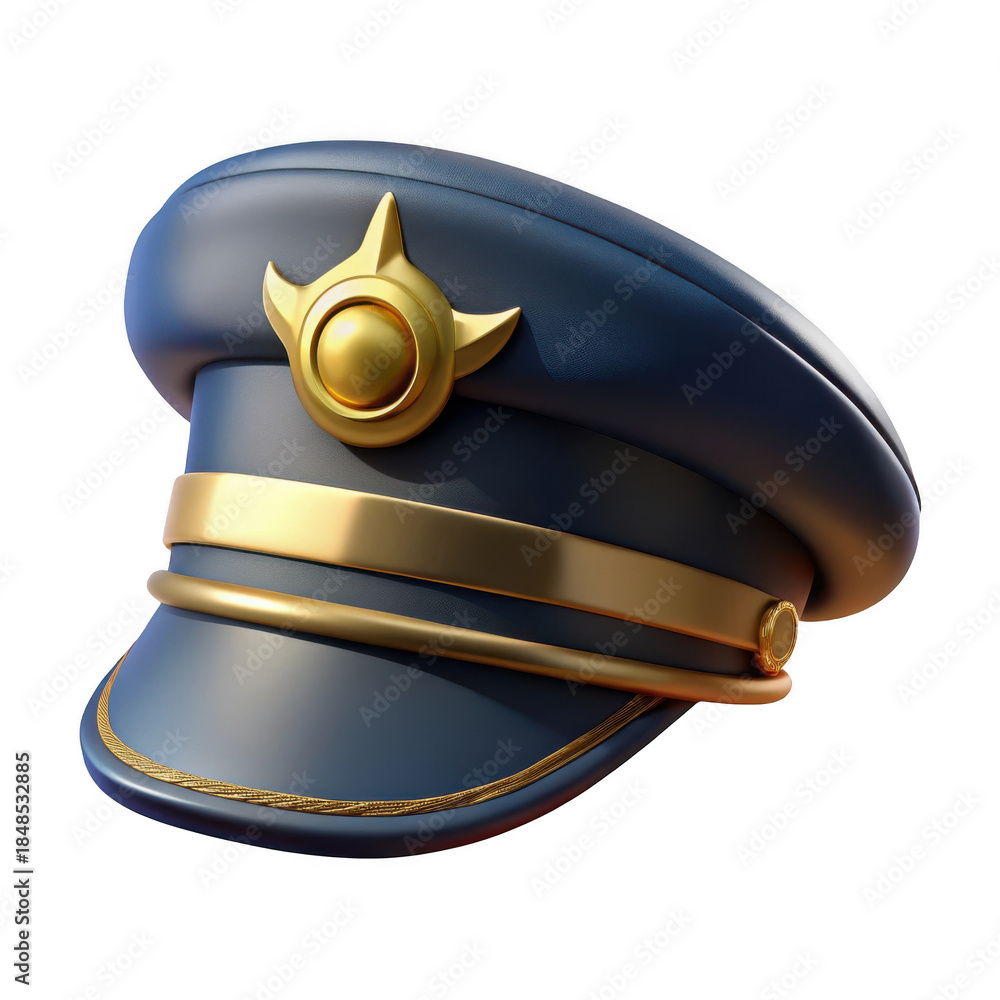 Fototapeta premium 3d pilot cap with golden emblem isolated on transparent background