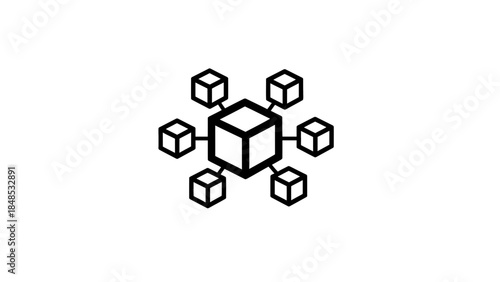A central cube connects to surrounding cubes in a network diagram.