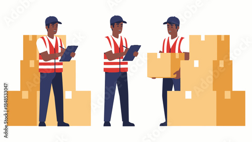 Warehouse workers manage inventory and packages in a storage facility