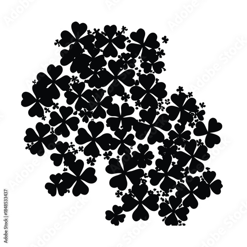 Black Silhouette Cluster of Four Leaf Clovers on White Background shamrock luck