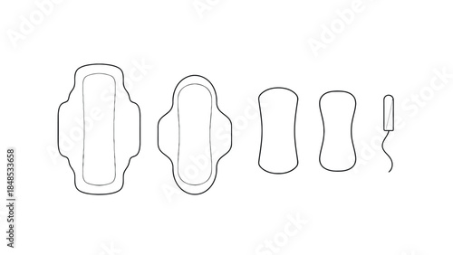 A selection of feminine hygiene products are displayed in a line.