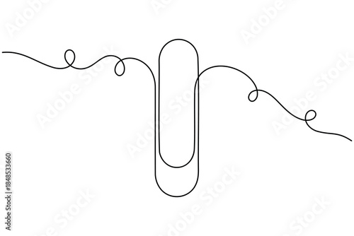 Paper push pin clip icon continuous one line drawing on white background minimalist single art office stationary outline vector illustration