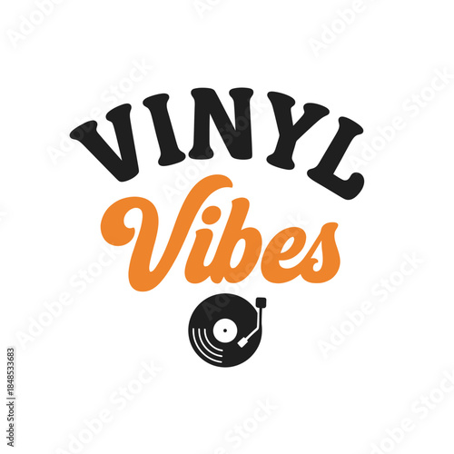 Vinyl vibes typography t-shirt design isolated on transparent background