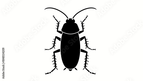 Silhouette of a cockroach on a white background, pest control concept.