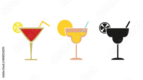 Three different cocktails are displayed against a white background.