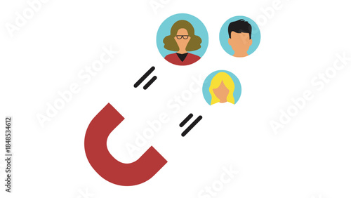 A red horseshoe magnet attracts three stylized people icons.