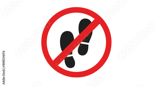 A red prohibition circle with two black footprints inside.