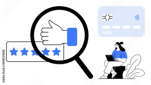 Online trust concept. Online trust displayed through user ratings, secure digital transactions, and consumer interaction. Online trust vital for e-commerce, fintech, user experience design, customer