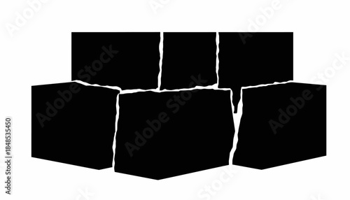 Abstract black and white illustration of geometric shapes with cracks, symbolizing fragmentation and instability.