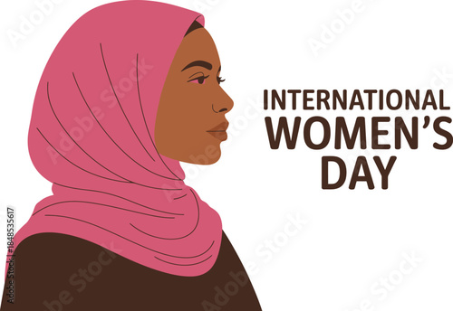 International Women's Day Illustration of a Beautiful Muslim Woman in Pink Hijab