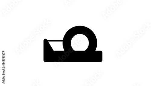 Black and white icon illustration of a tape dispenser, a common office supply tool for adhesive tape.