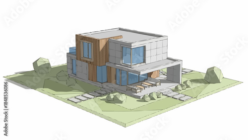 Modern Architectural House Design with Clean Lines and Natural Materials.