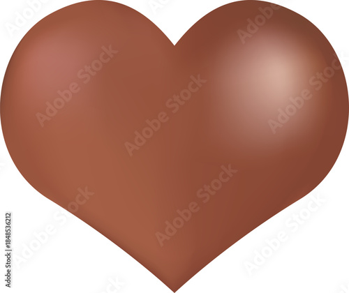 3D illustration of a glossy milk chocolate heart isolated on white background, perfect for Valentine's Day or sweet gift concepts