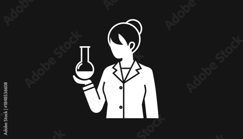 Female scientist or chemist holding a flask, representing scientific research and laboratory work.