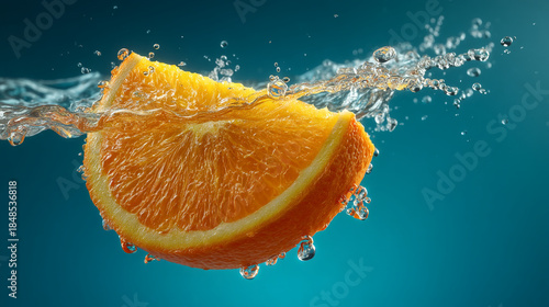 Vibrant orange slice in water