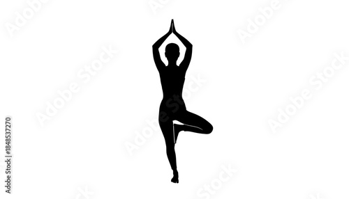 Yoga tree pose silhouette, a symbol of balance, peace, and healthy lifestyle.
