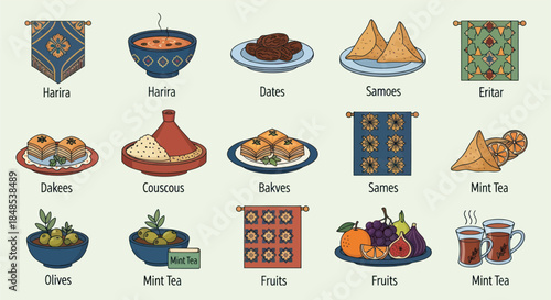 Assorted Middle Eastern Cuisine and Decor.