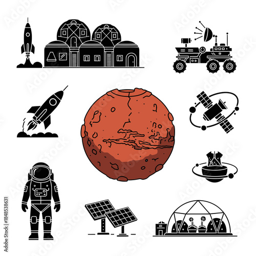 Explore Mars with rockets, rovers, astronauts, and futuristic colonies, envisioning humanity's next frontier and space exploration dreams.
