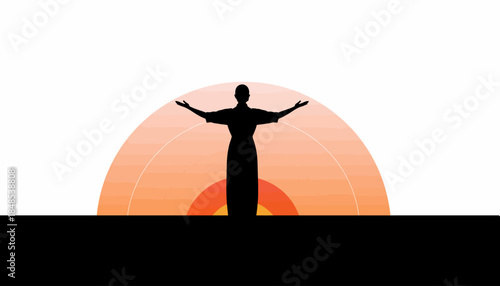 Silhouette of a person with outstretched arms against a vibrant sunset, symbolizing freedom and hope.