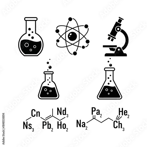 Discover scientific innovation with iconic laboratory equipment and molecular structures for groundbreaking research and development projects