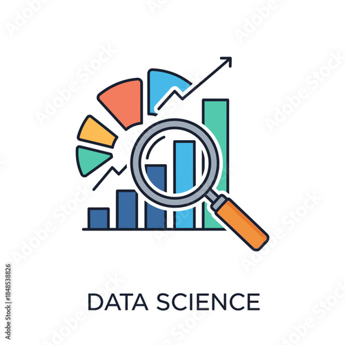 Uncover insights with data science magnifying glass over colorful charts and growth graphs for professional analysis and business intelligence