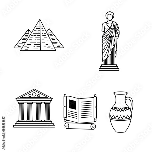 Explore ancient wonders and historical treasures with these iconic symbols of civilization and culture, perfect for educational and travel content.