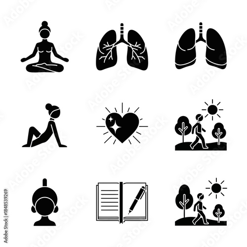 Embrace holistic wellness with yoga, healthy lungs, a vibrant heart, and mindful outdoor walks, fostering a balanced life.
