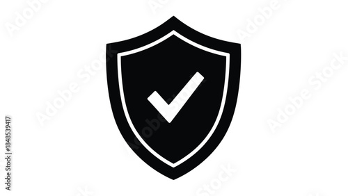 Black shield icon with a white checkmark symbolizing security and protection