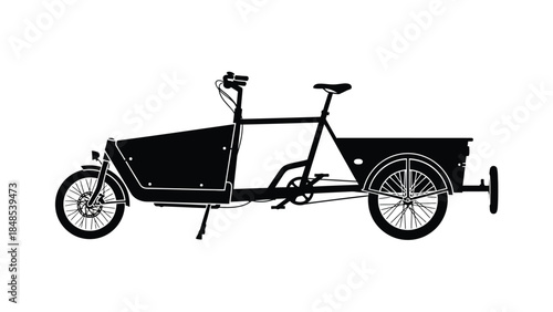 A black silhouette of a cargo bike with a long front storage box